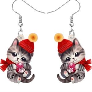 Adorable Cat Earrings with Red Accents